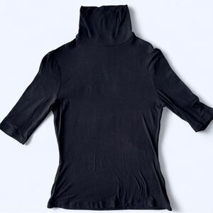 H&M Womens Black Minimalist Classic Mock Neck Quarter Sleeve Top XS